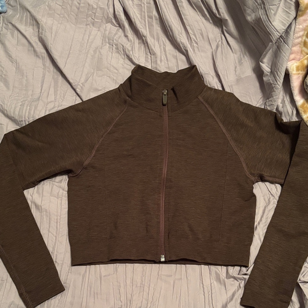 ALPHALETE Brown Cropped Zip-Up Jacket